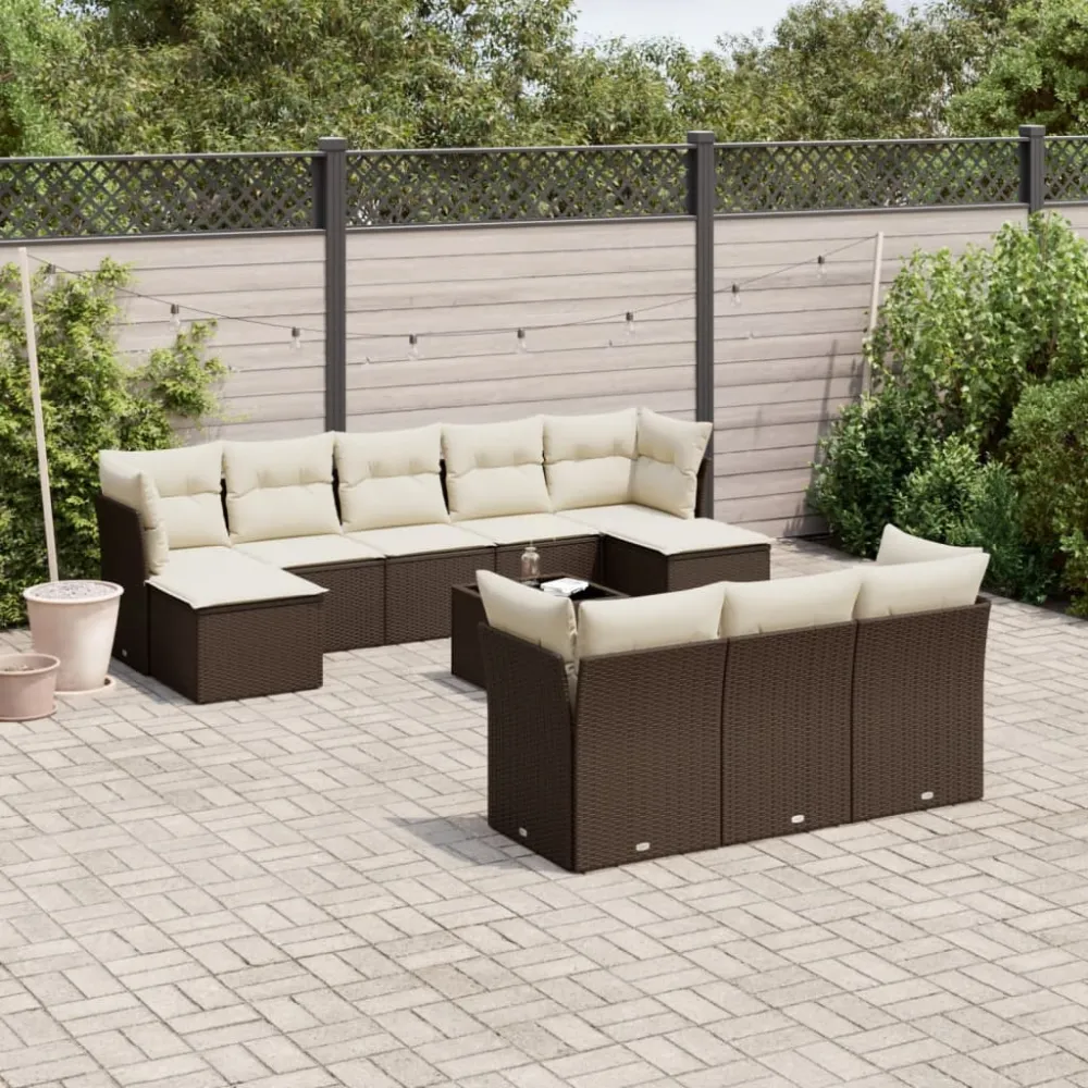 11-delige Loungeset met kussens poly rattan bruin vidaXL