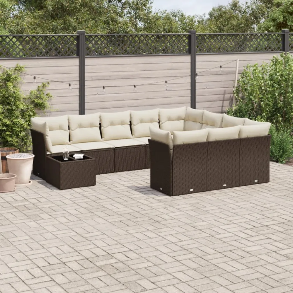 11-delige Loungeset met kussens poly rattan bruin vidaXL