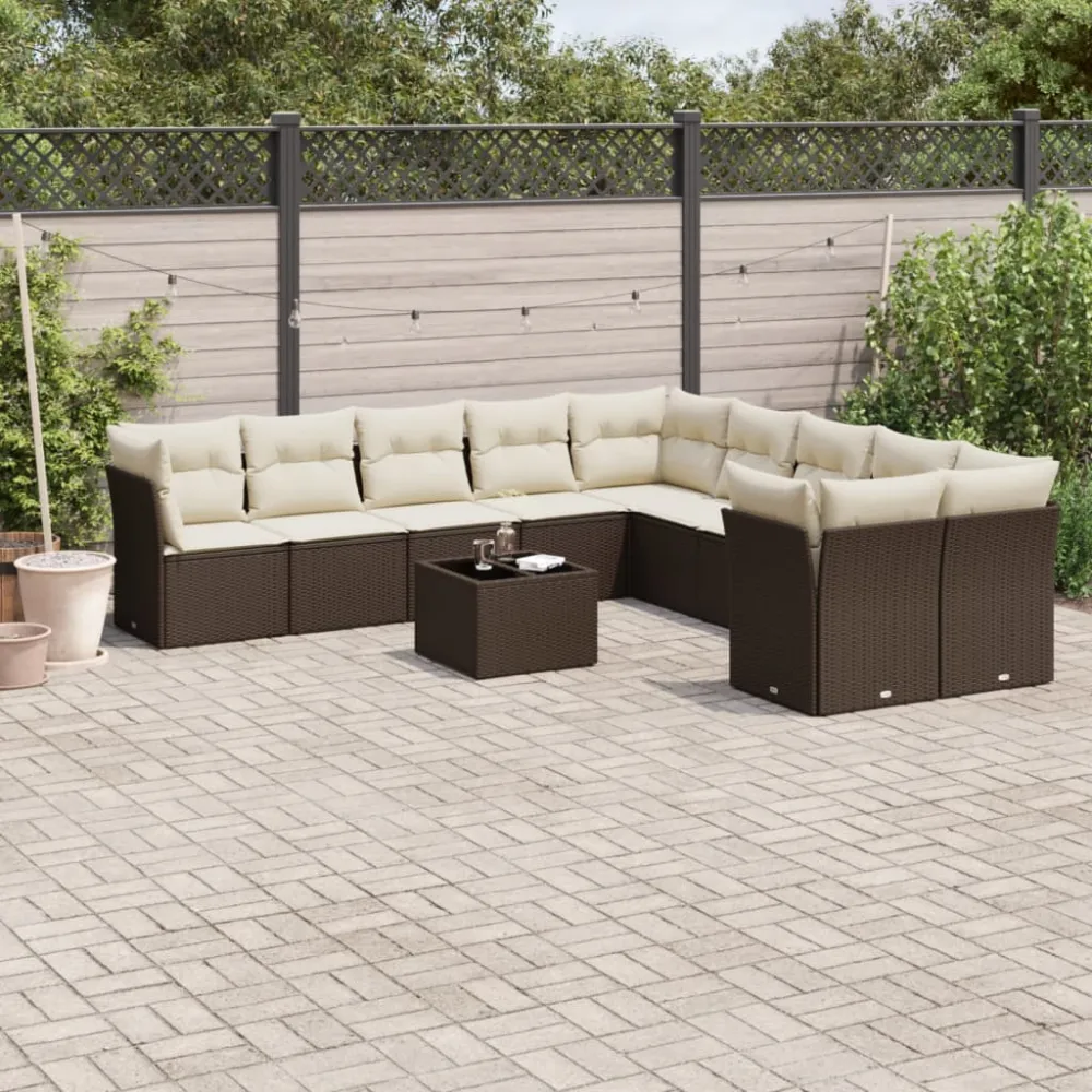 11-delige Loungeset met kussens poly rattan bruin vidaXL