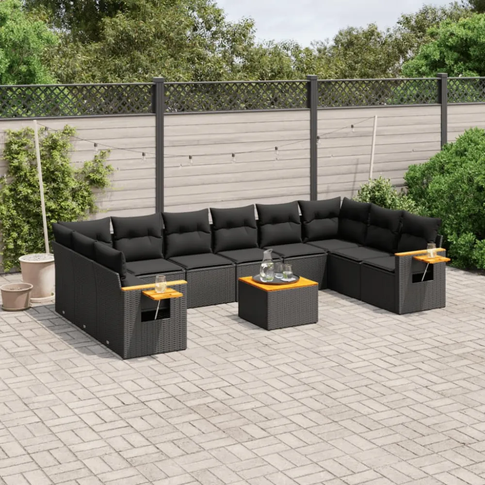 11-delige Loungeset met kussens poly rattan zwart vidaXL