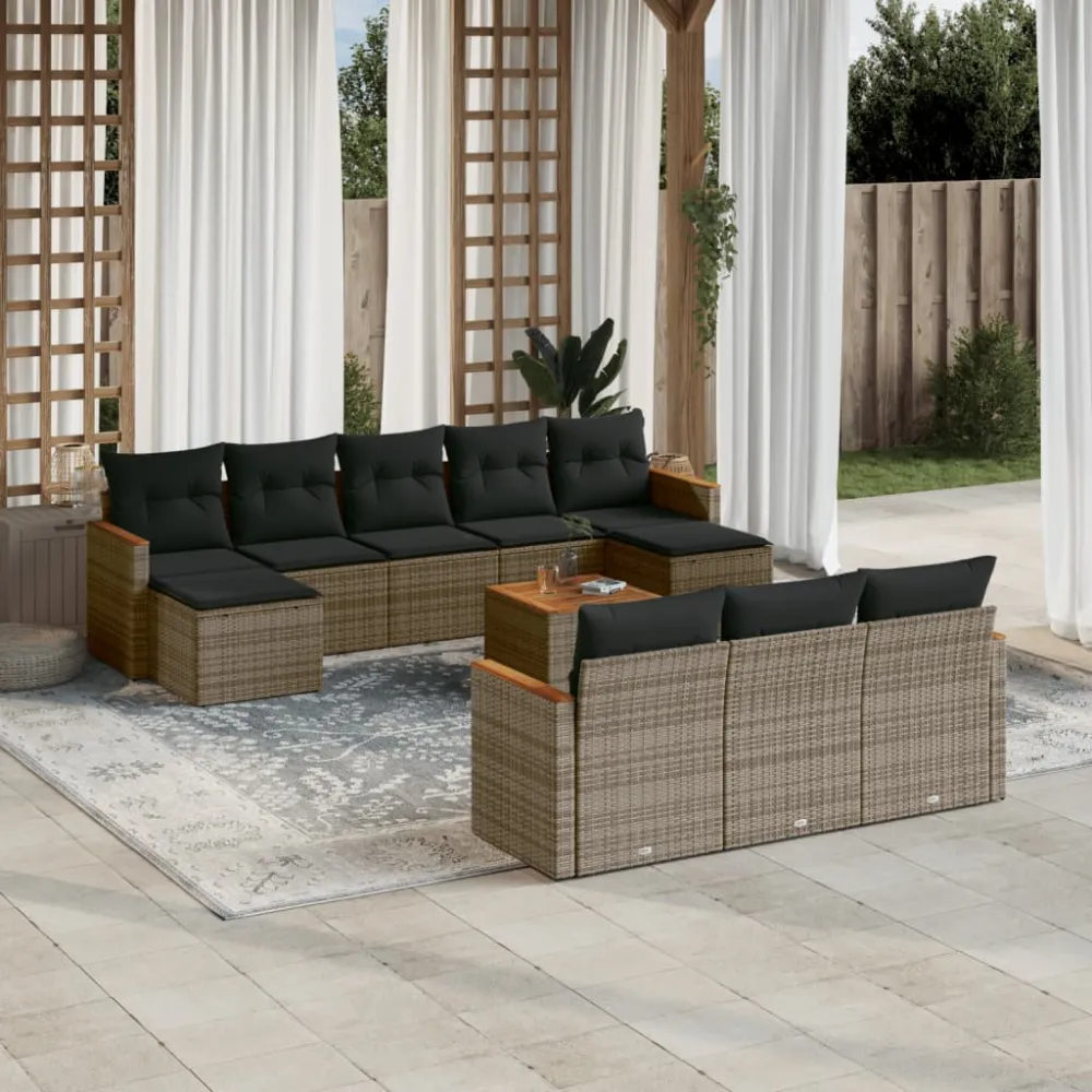 11-delige Loungeset met kussens poly rattan grijs vidaXL