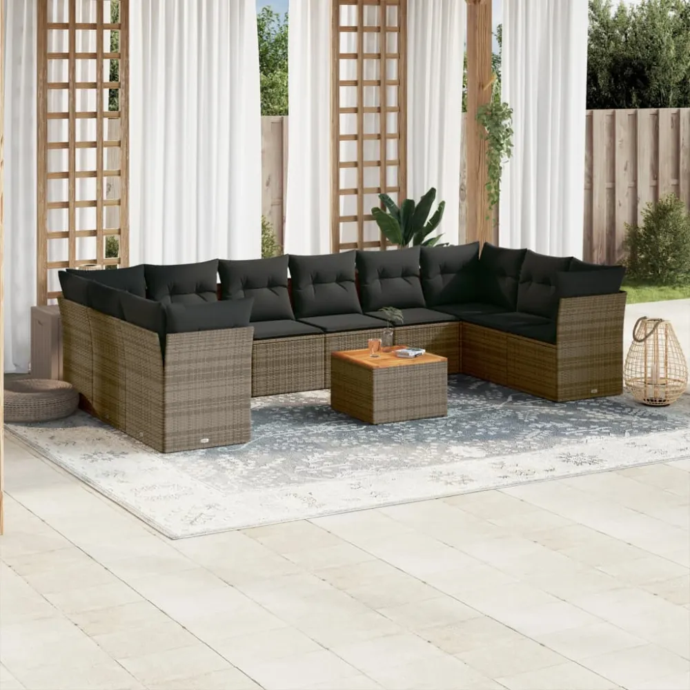 11-delige Loungeset met kussens poly rattan grijs vidaXL