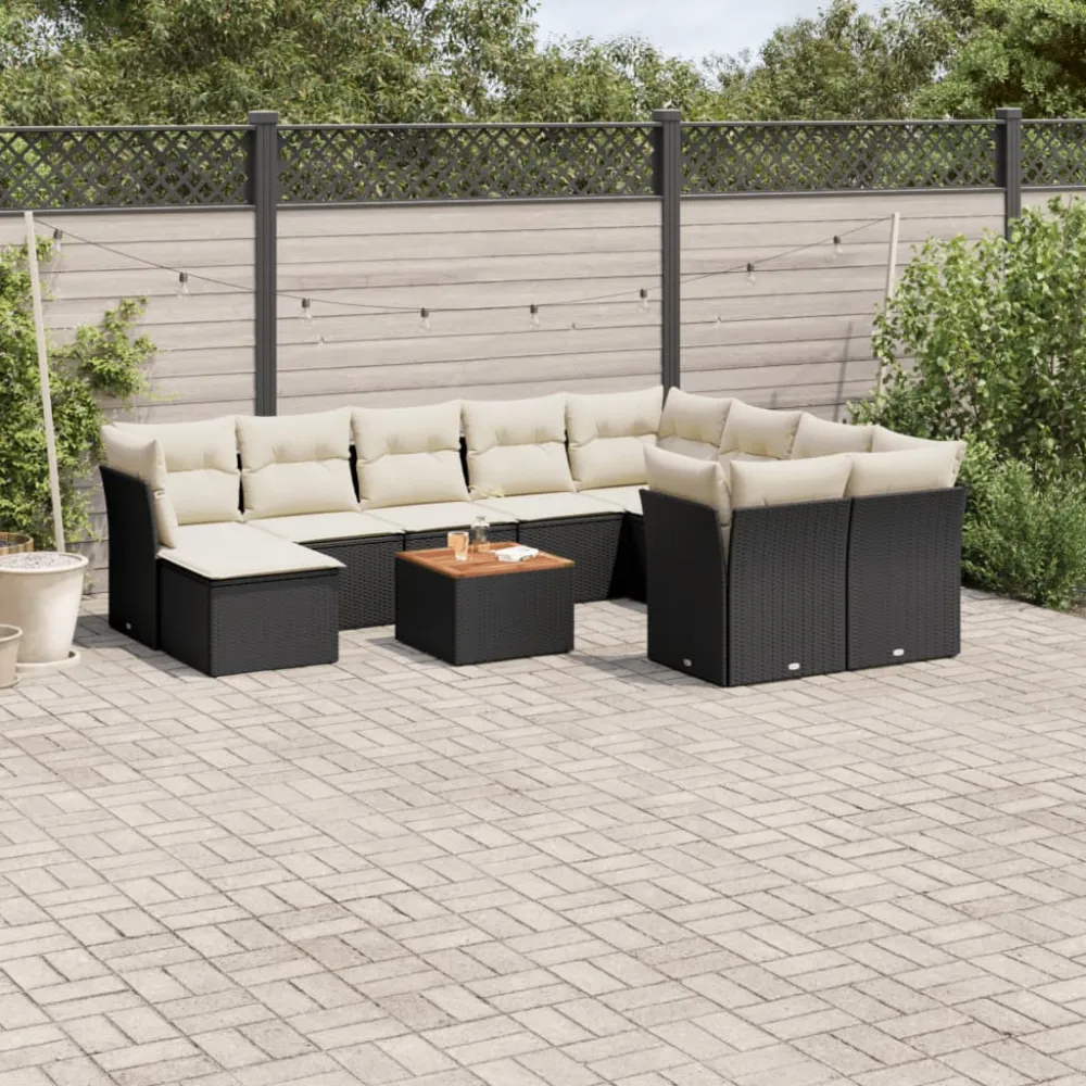 11-delige Loungeset met kussens poly rattan zwart vidaXL
