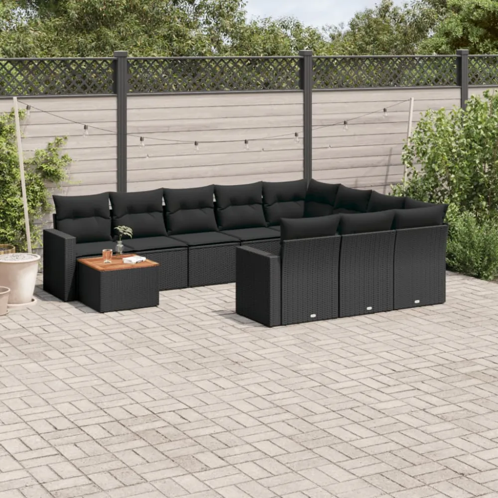 11-delige Loungeset met kussens poly rattan zwart vidaXL