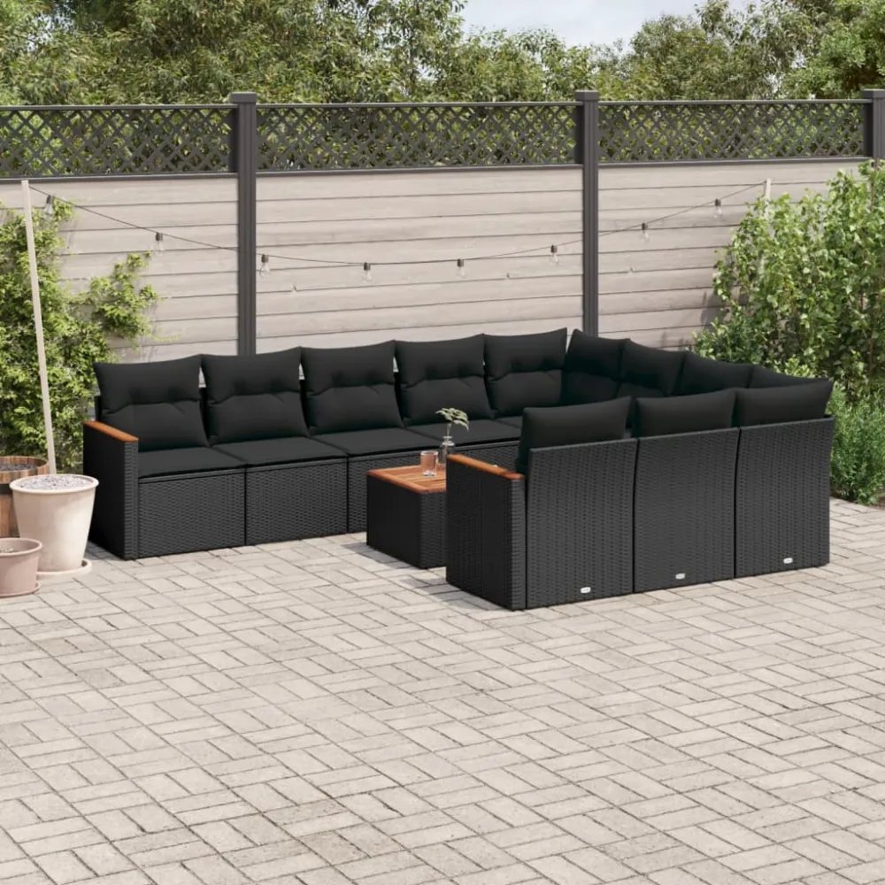 11-delige Loungeset met kussens poly rattan zwart vidaXL