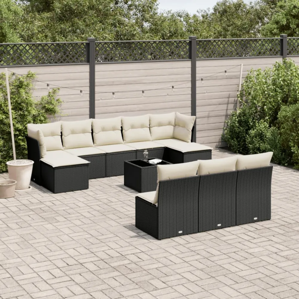 11-delige Loungeset met kussens poly rattan zwart vidaXL