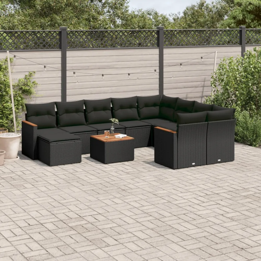 11-delige Loungeset met kussens poly rattan zwart vidaXL
