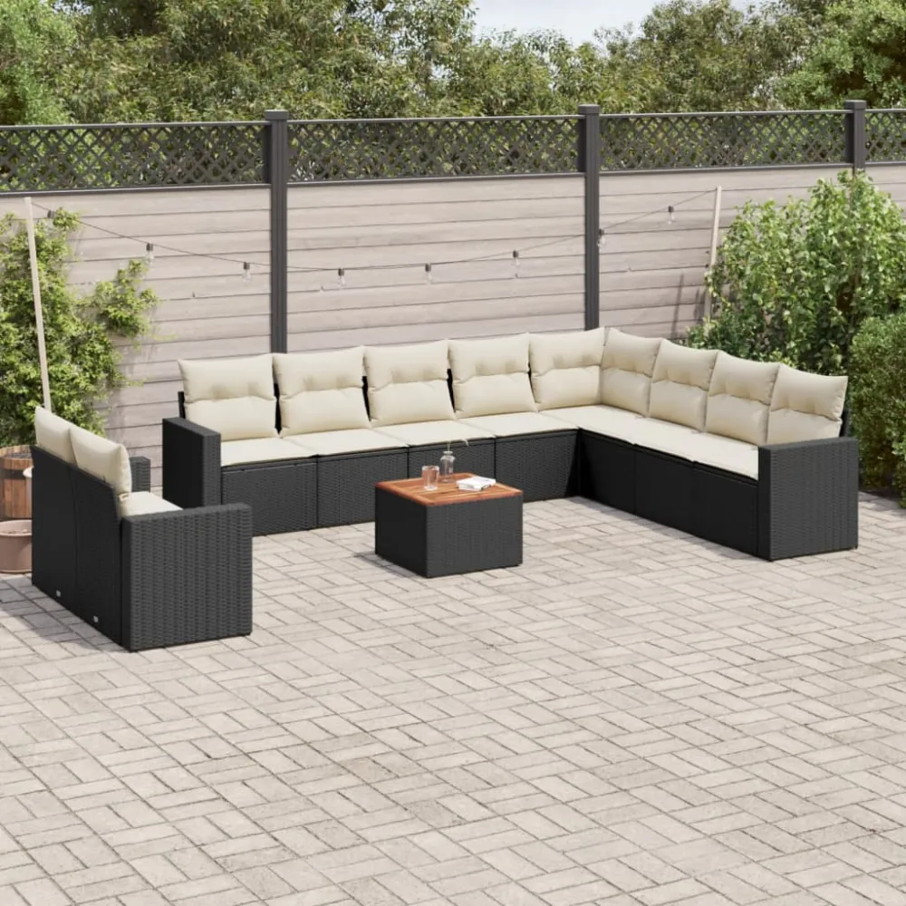 11-delige Loungeset met kussens poly rattan zwart vidaXL