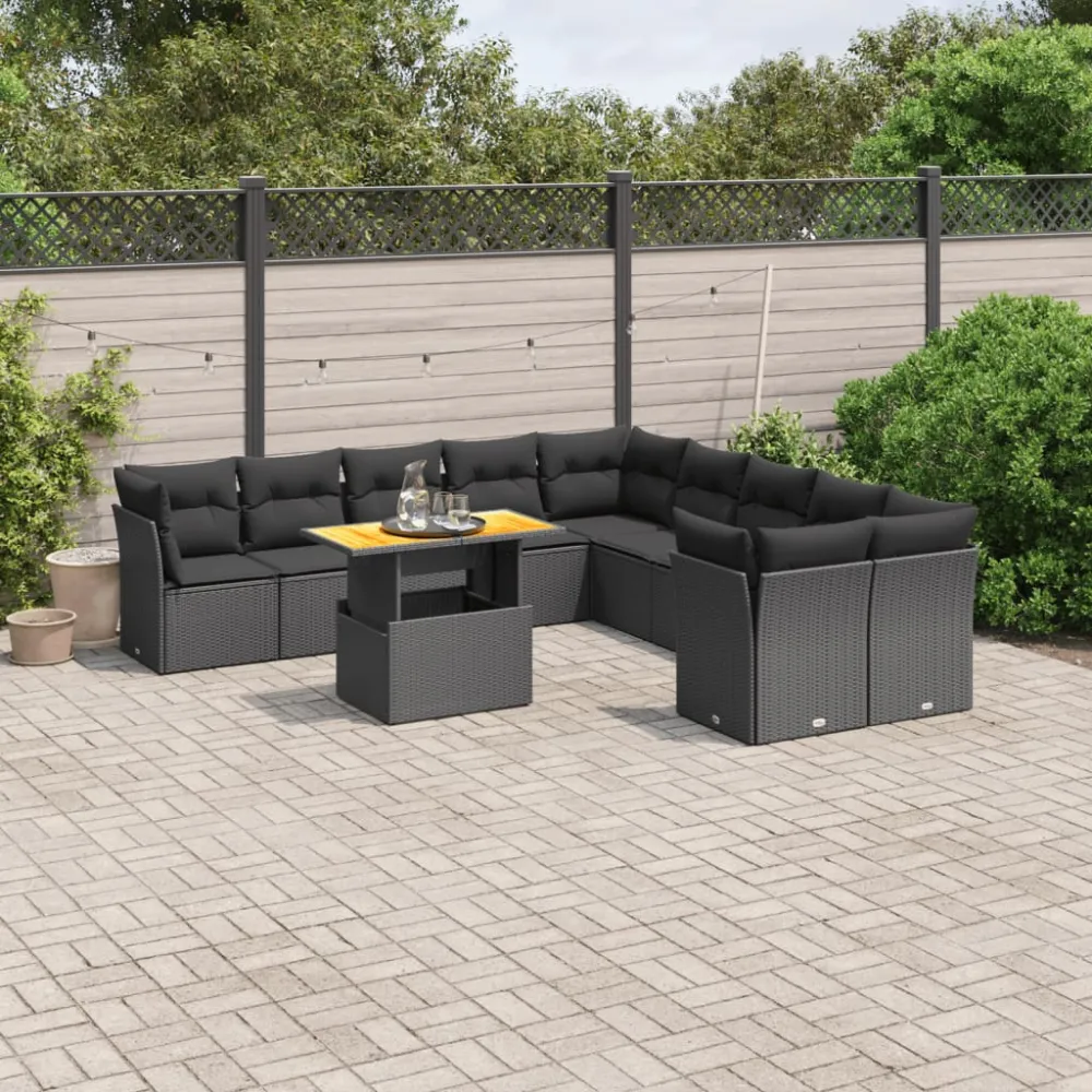 11-delige Loungeset met kussens poly rattan zwart vidaXL
