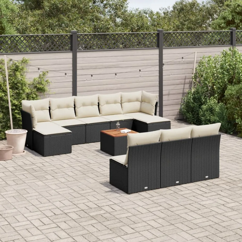 11-delige Loungeset met kussens poly rattan zwart vidaXL