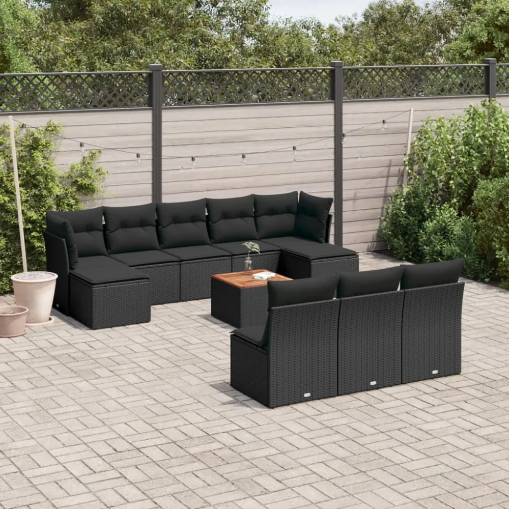 11-delige Loungeset met kussens poly rattan zwart vidaXL