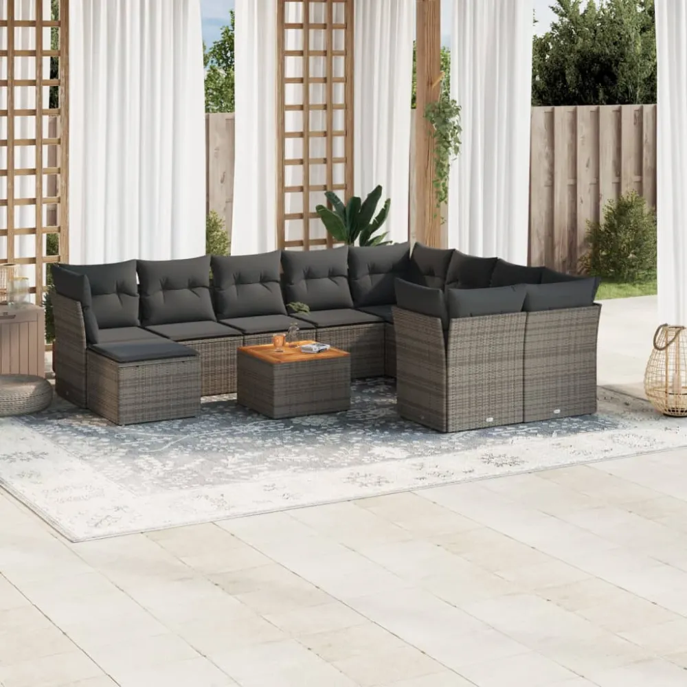 11-delige Loungeset met kussens poly rattan grijs vidaXL