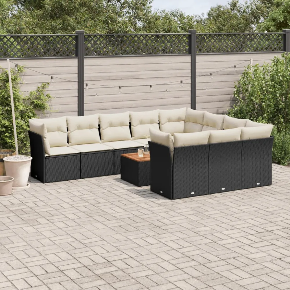 11-delige Loungeset met kussens poly rattan zwart vidaXL