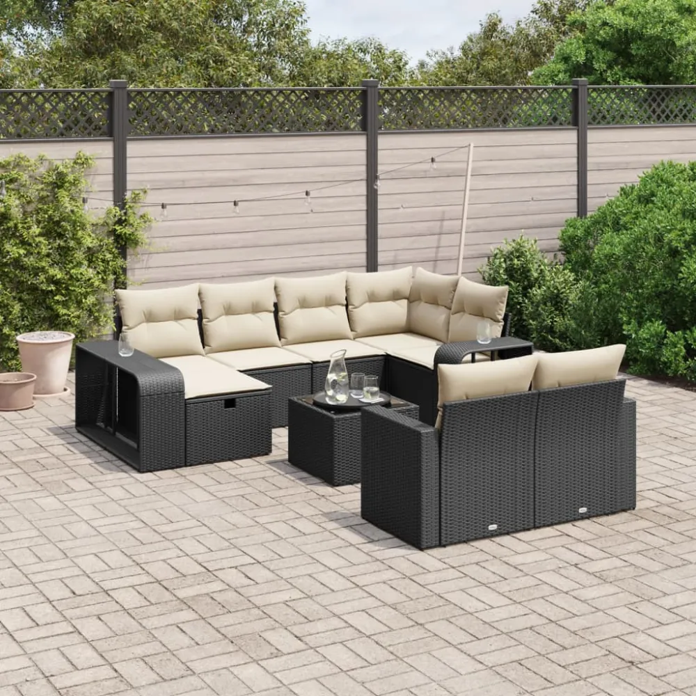 11-delige Loungeset met kussens poly rattan zwart vidaXL