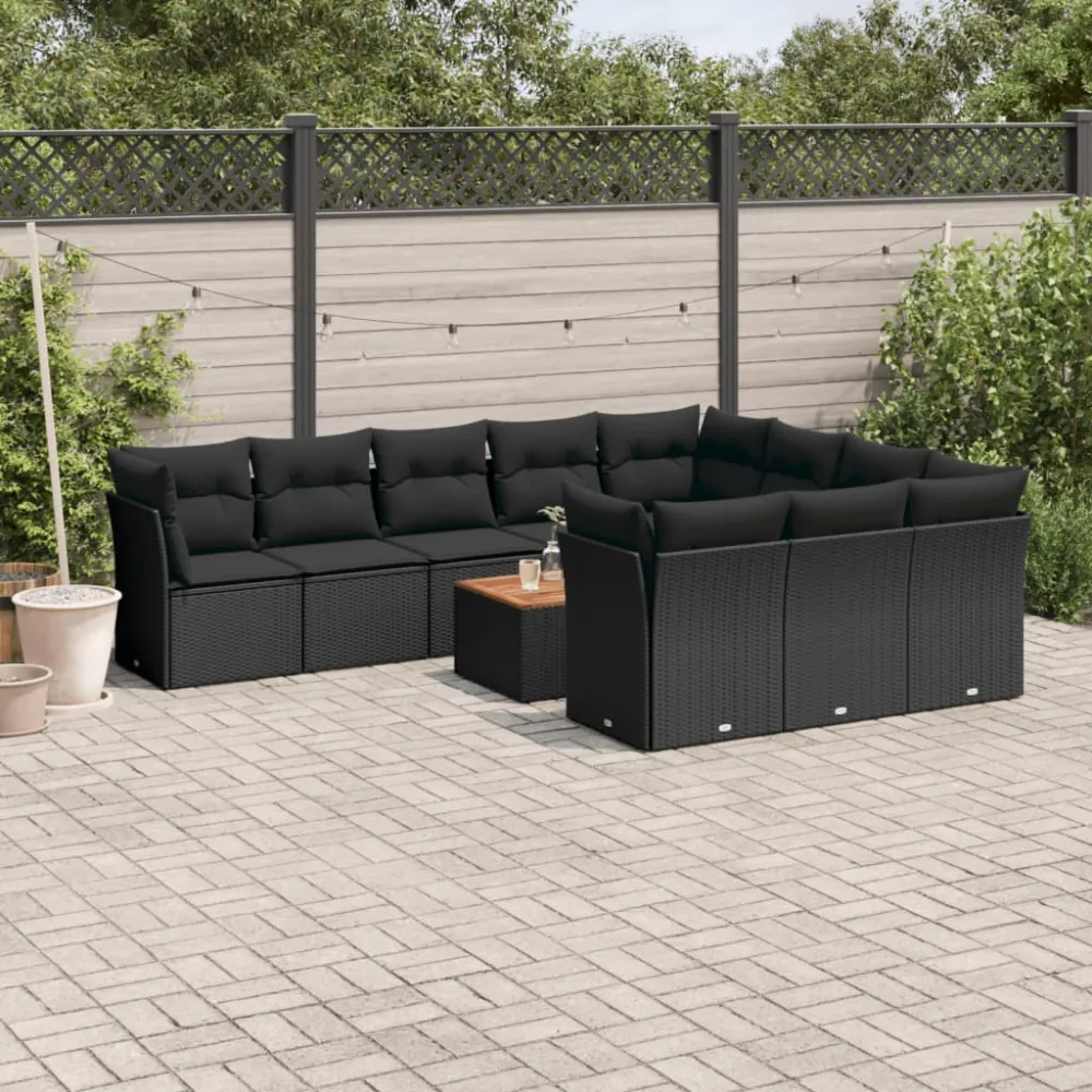 11-delige Loungeset met kussens poly rattan zwart vidaXL