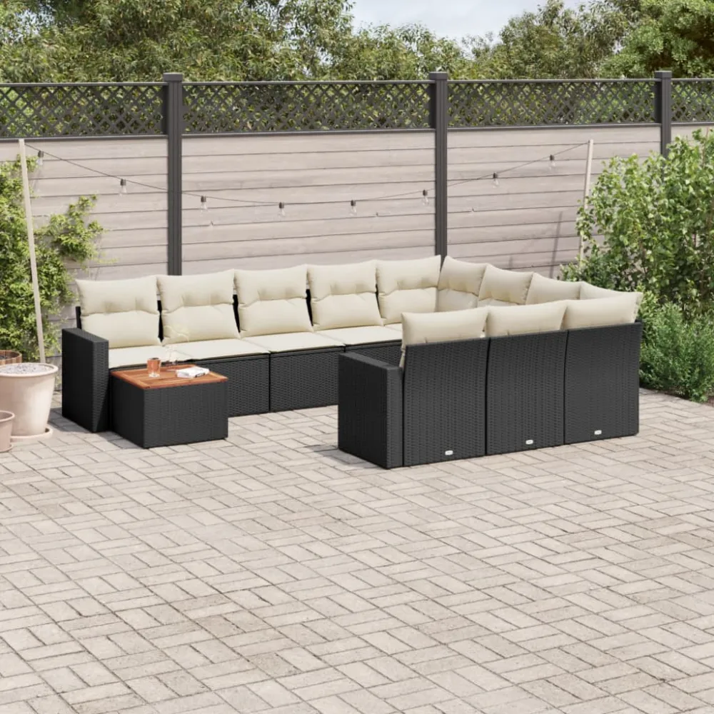 11-delige Loungeset met kussens poly rattan zwart vidaXL