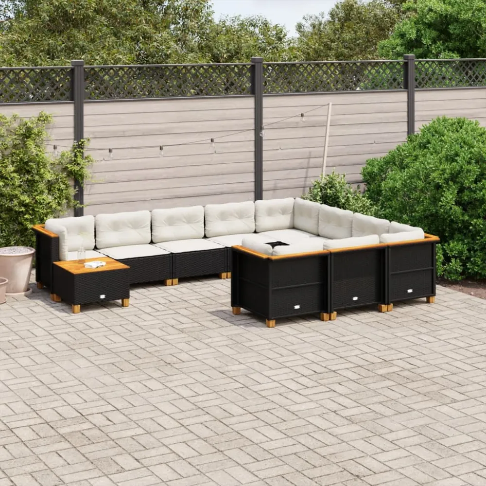 11-delige Loungeset met kussens poly rattan zwart vidaXL