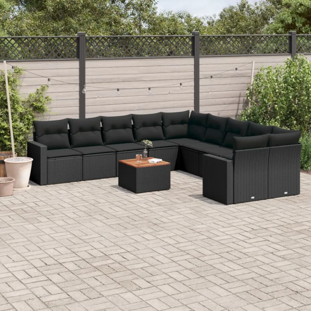 11-delige Loungeset met kussens poly rattan zwart vidaXL