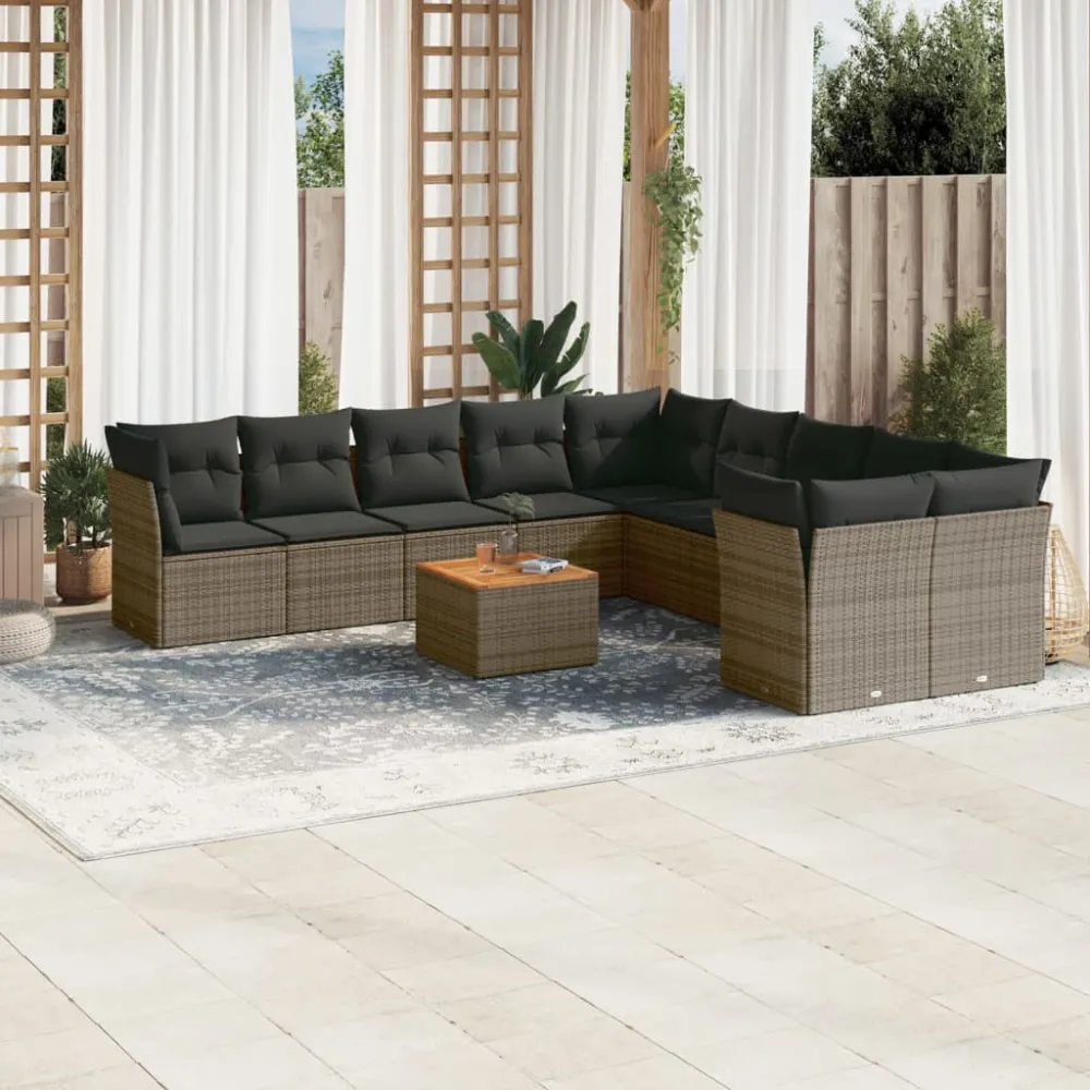 11-delige Loungeset met kussens poly rattan grijs vidaXL