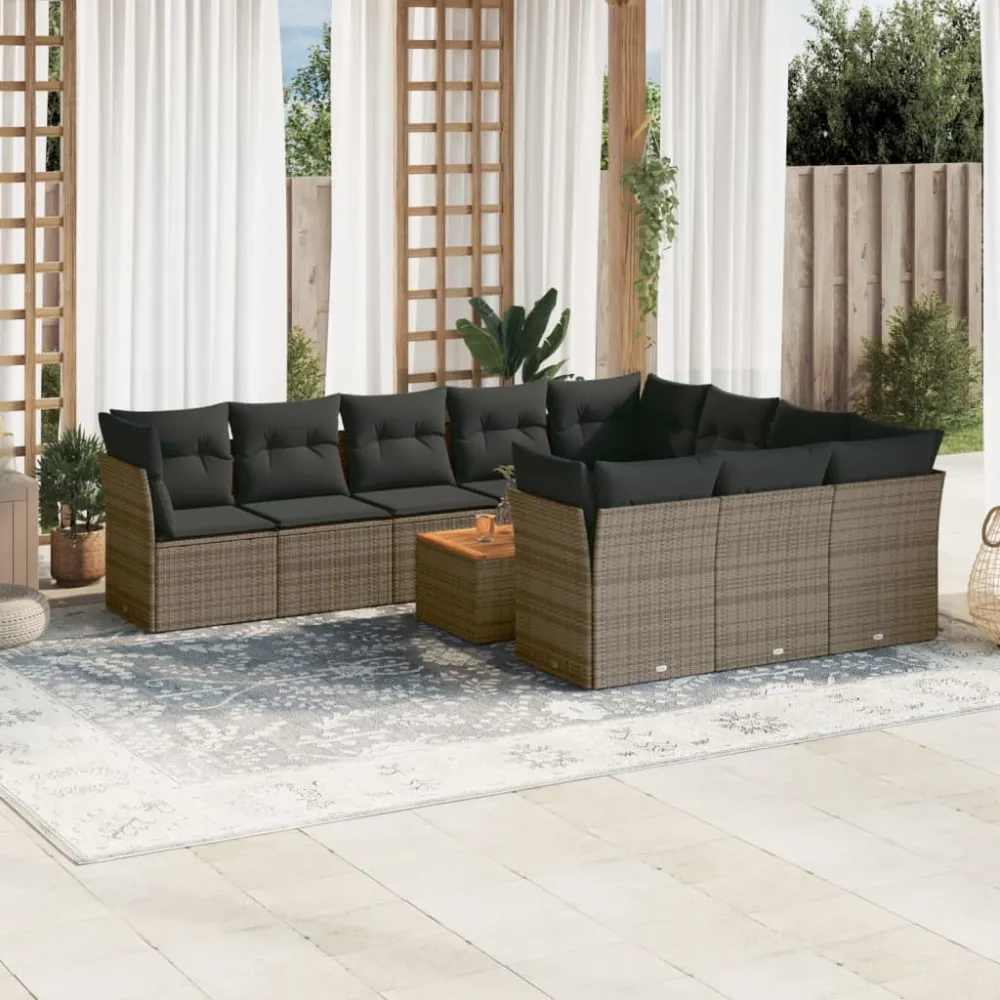 11-delige Loungeset met kussens poly rattan grijs vidaXL