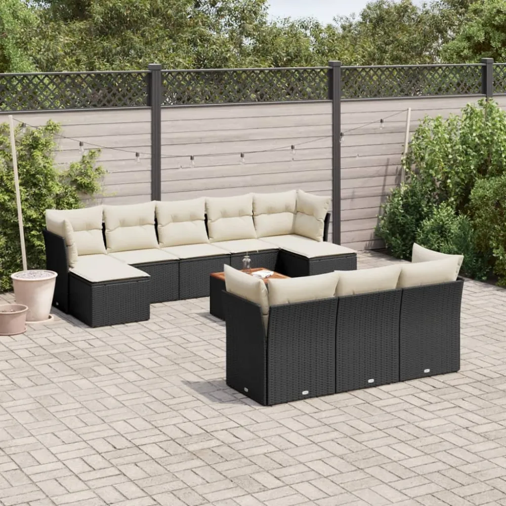 11-delige Loungeset met kussens poly rattan zwart vidaXL