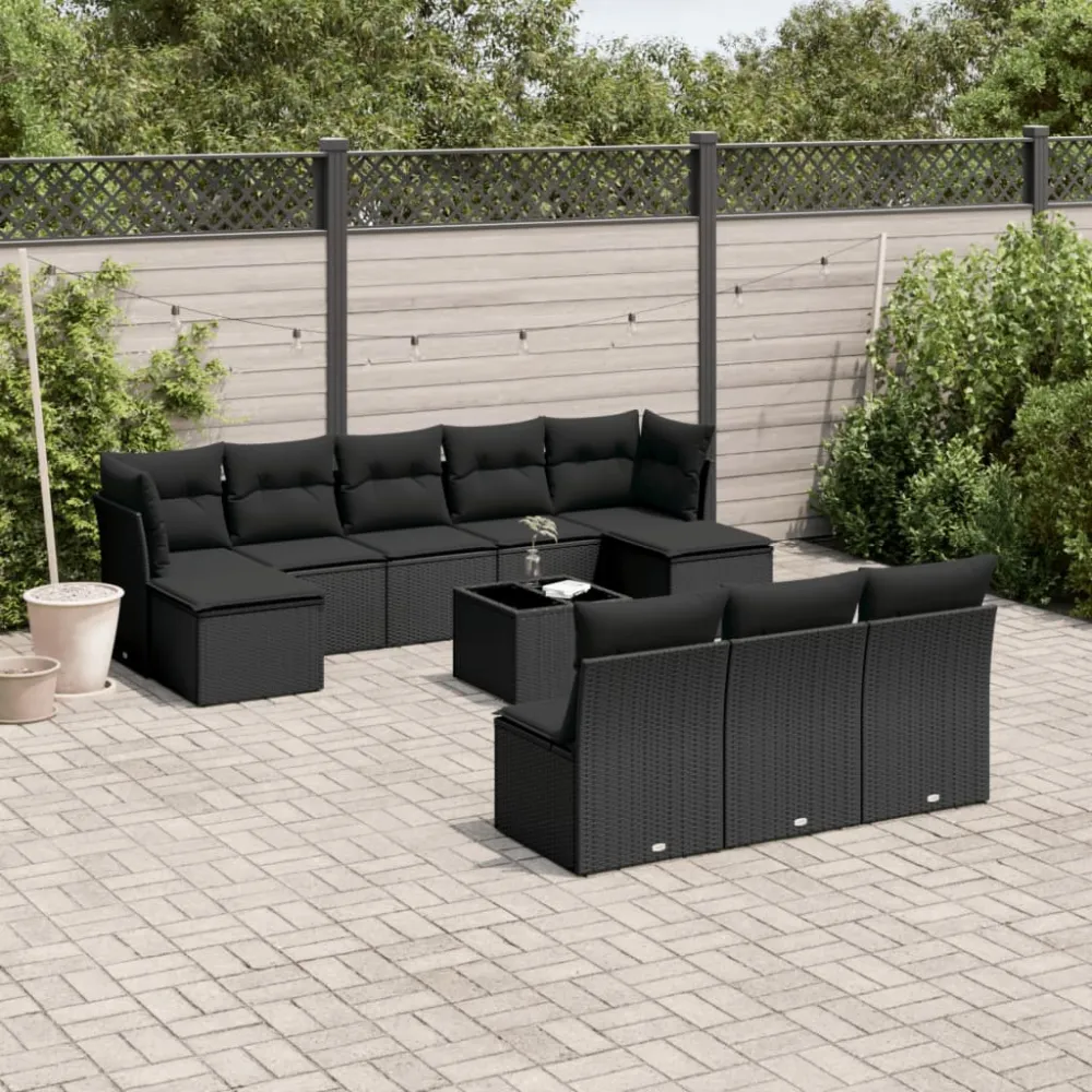 11-delige Loungeset met kussens poly rattan zwart vidaXL