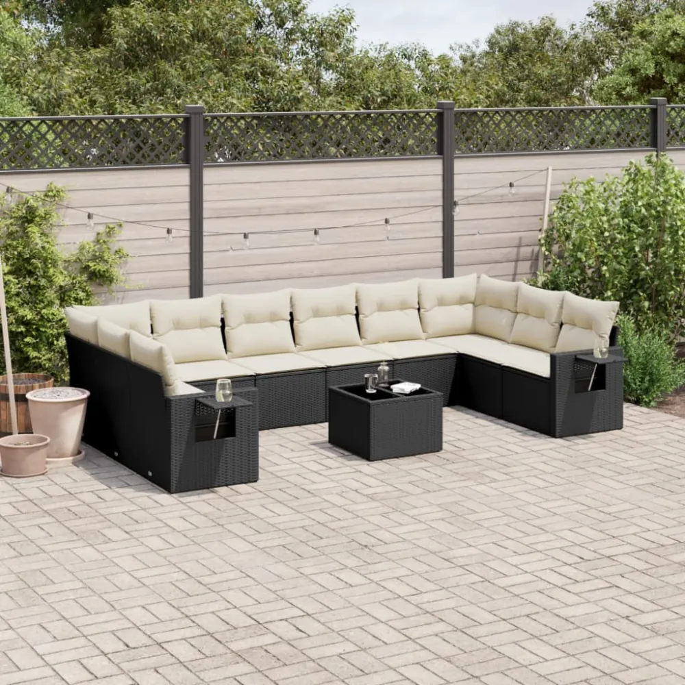 11-delige Loungeset met kussens poly rattan zwart vidaXL
