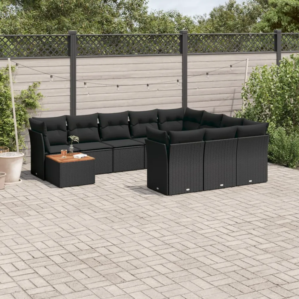 11-delige Loungeset met kussens poly rattan zwart vidaXL