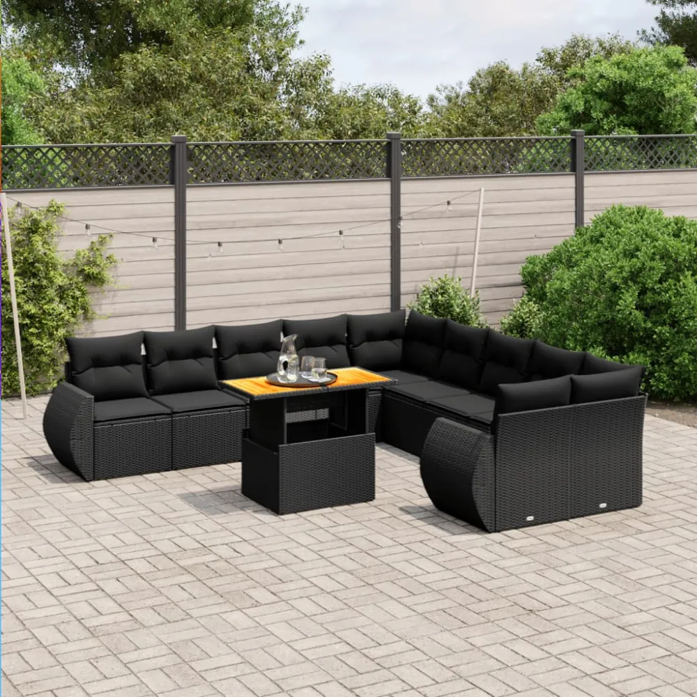 11-delige Loungeset met kussens poly rattan zwart vidaXL