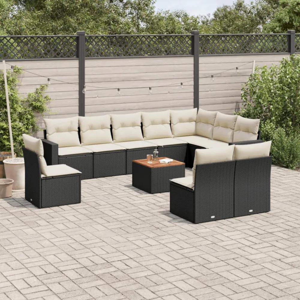 11-delige Loungeset met kussens poly rattan zwart vidaXL