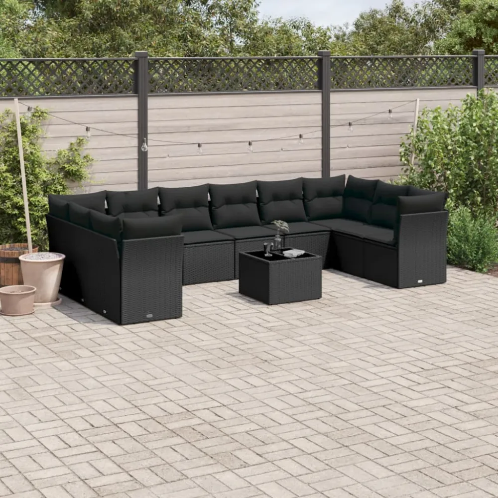 11-delige Loungeset met kussens poly rattan zwart vidaXL