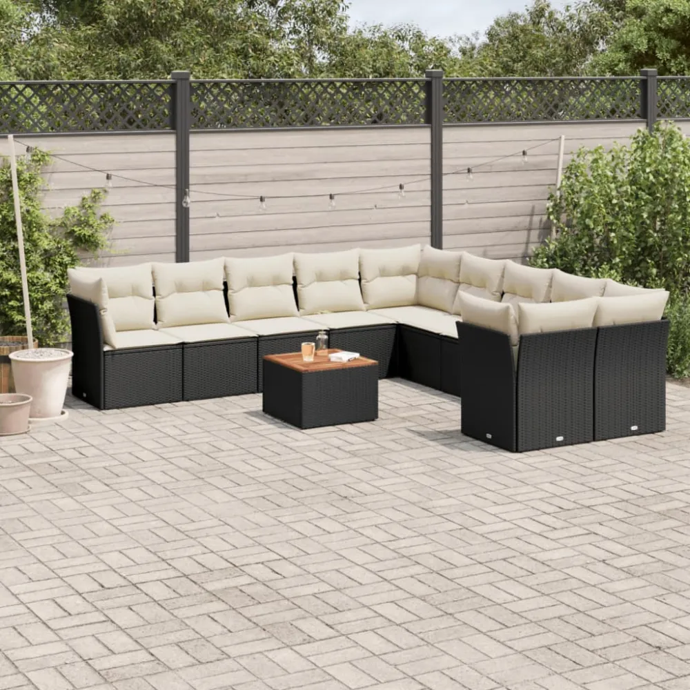 11-delige Loungeset met kussens poly rattan zwart vidaXL