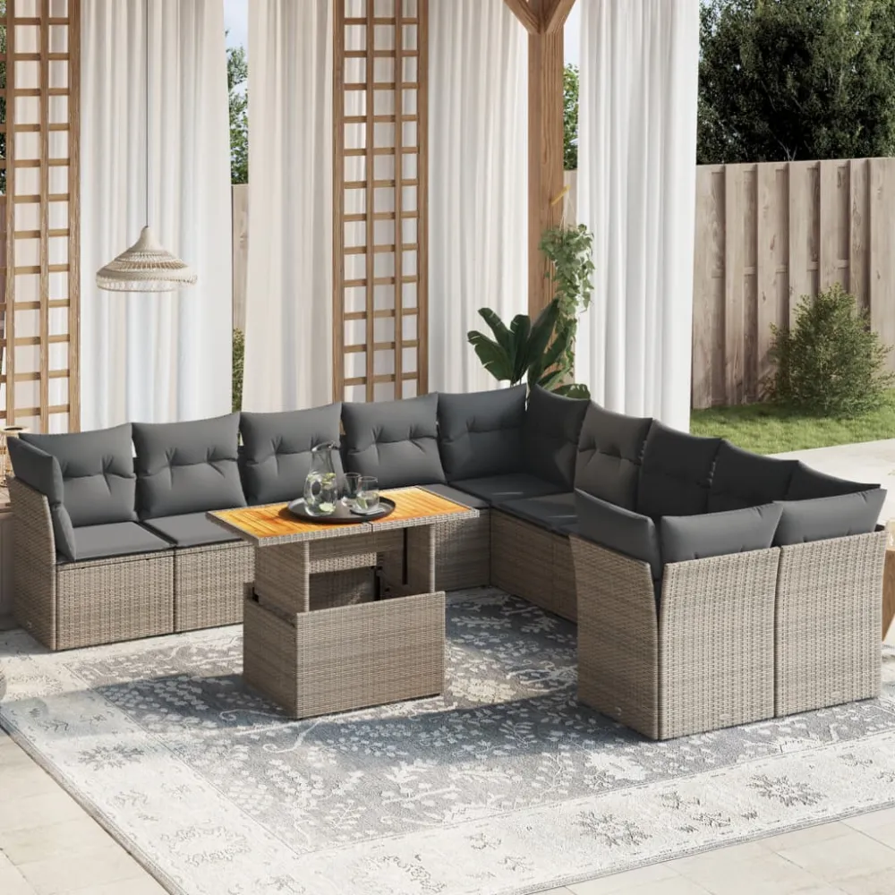 11-delige Loungeset met kussens poly rattan grijs vidaXL