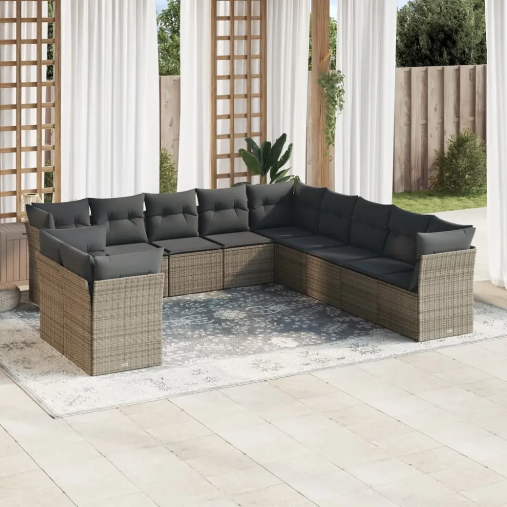 11-delige Loungeset met kussens poly rattan grijs vidaXL