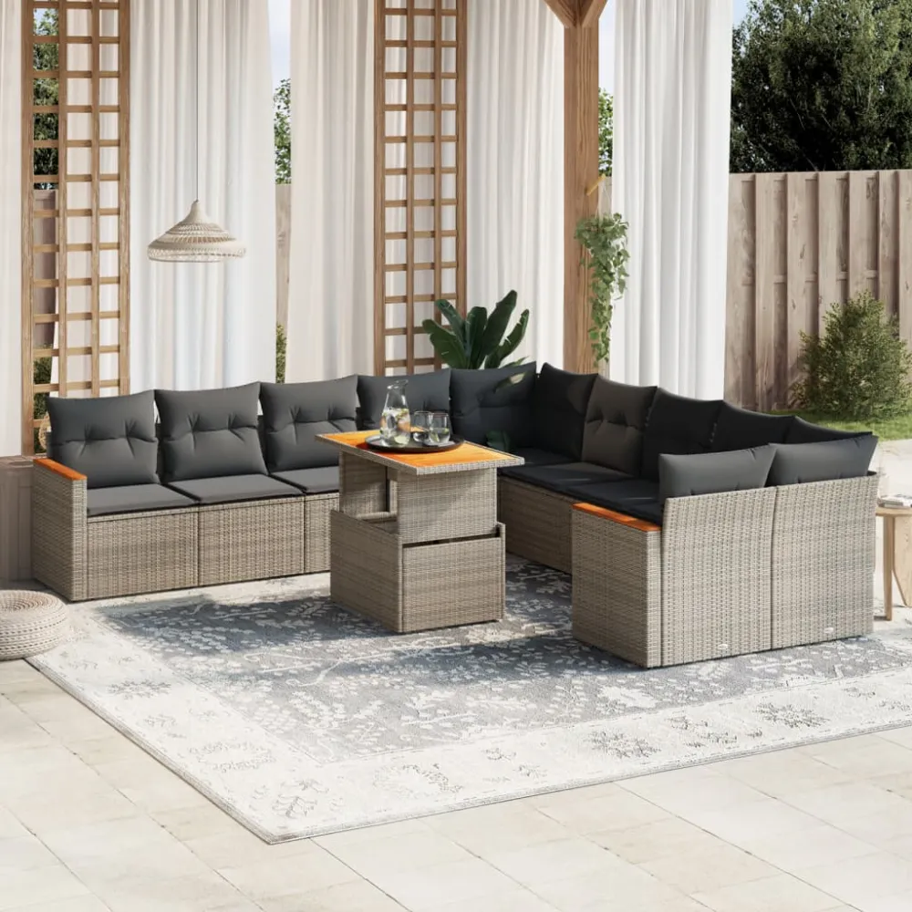 11-delige Loungeset met kussens poly rattan grijs vidaXL