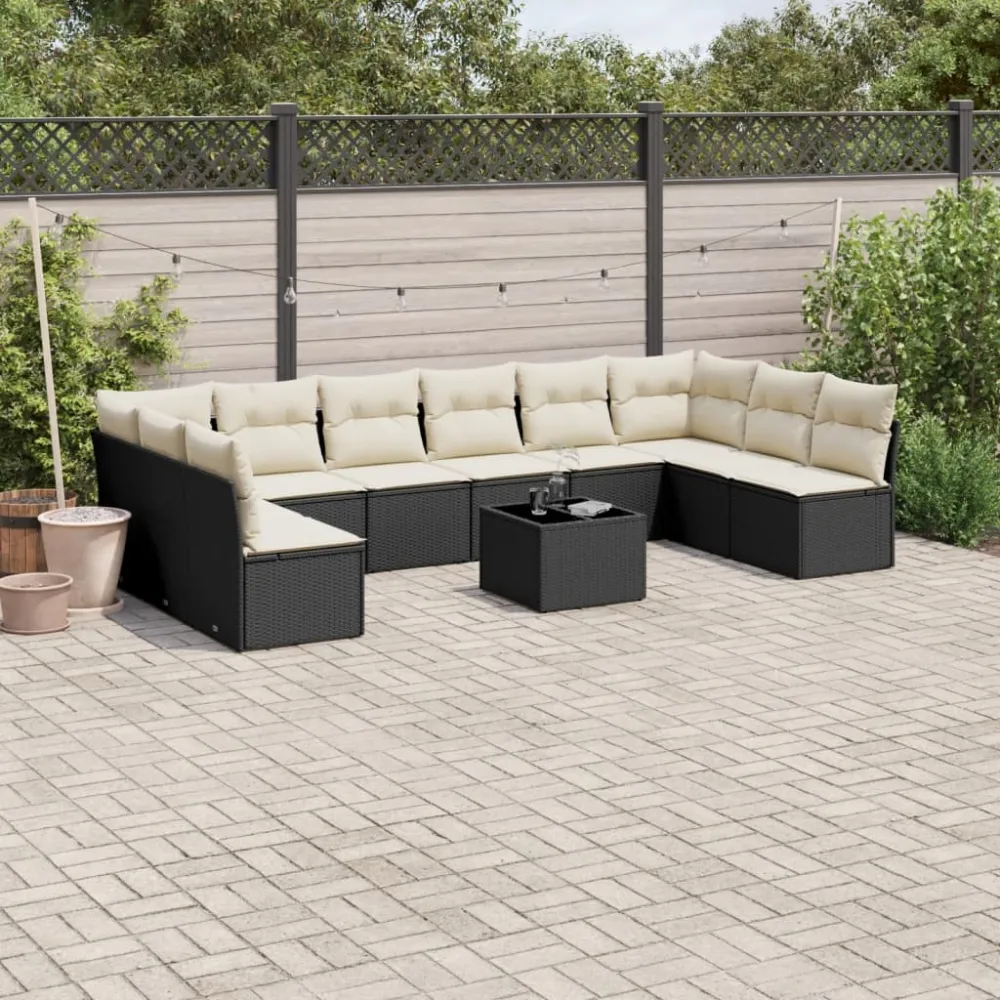 11-delige Loungeset met kussens poly rattan zwart vidaXL
