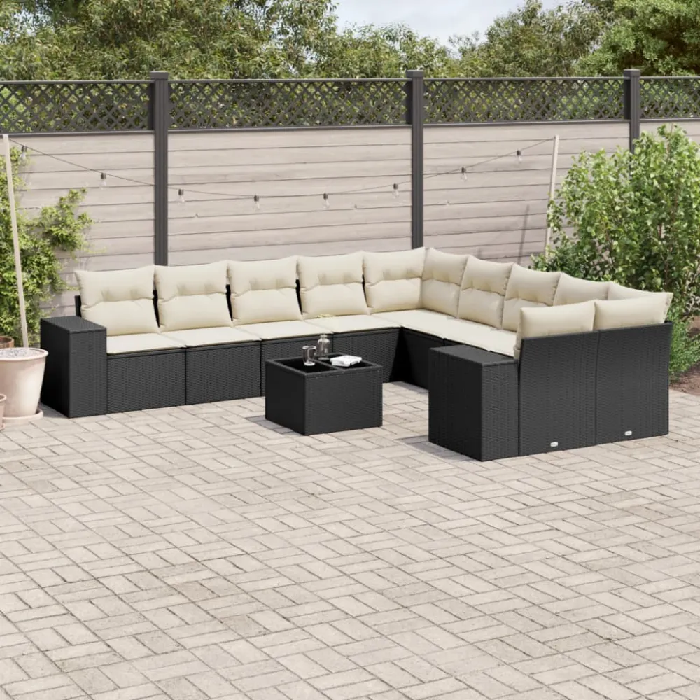 11-delige Loungeset met kussens poly rattan zwart vidaXL