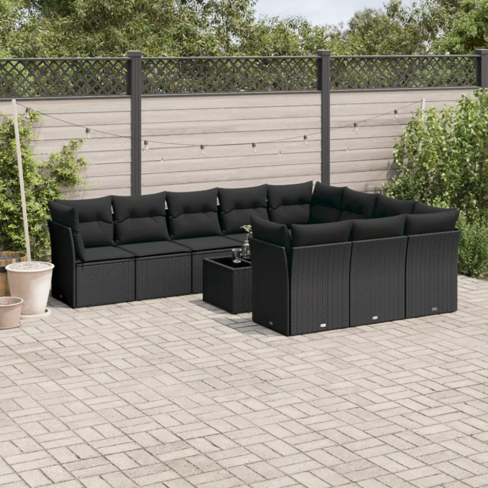 11-delige Loungeset met kussens poly rattan zwart vidaXL