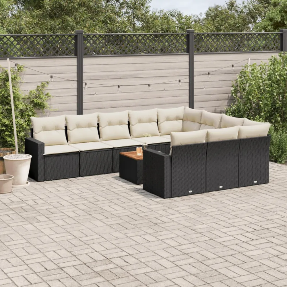 11-delige Loungeset met kussens poly rattan zwart vidaXL