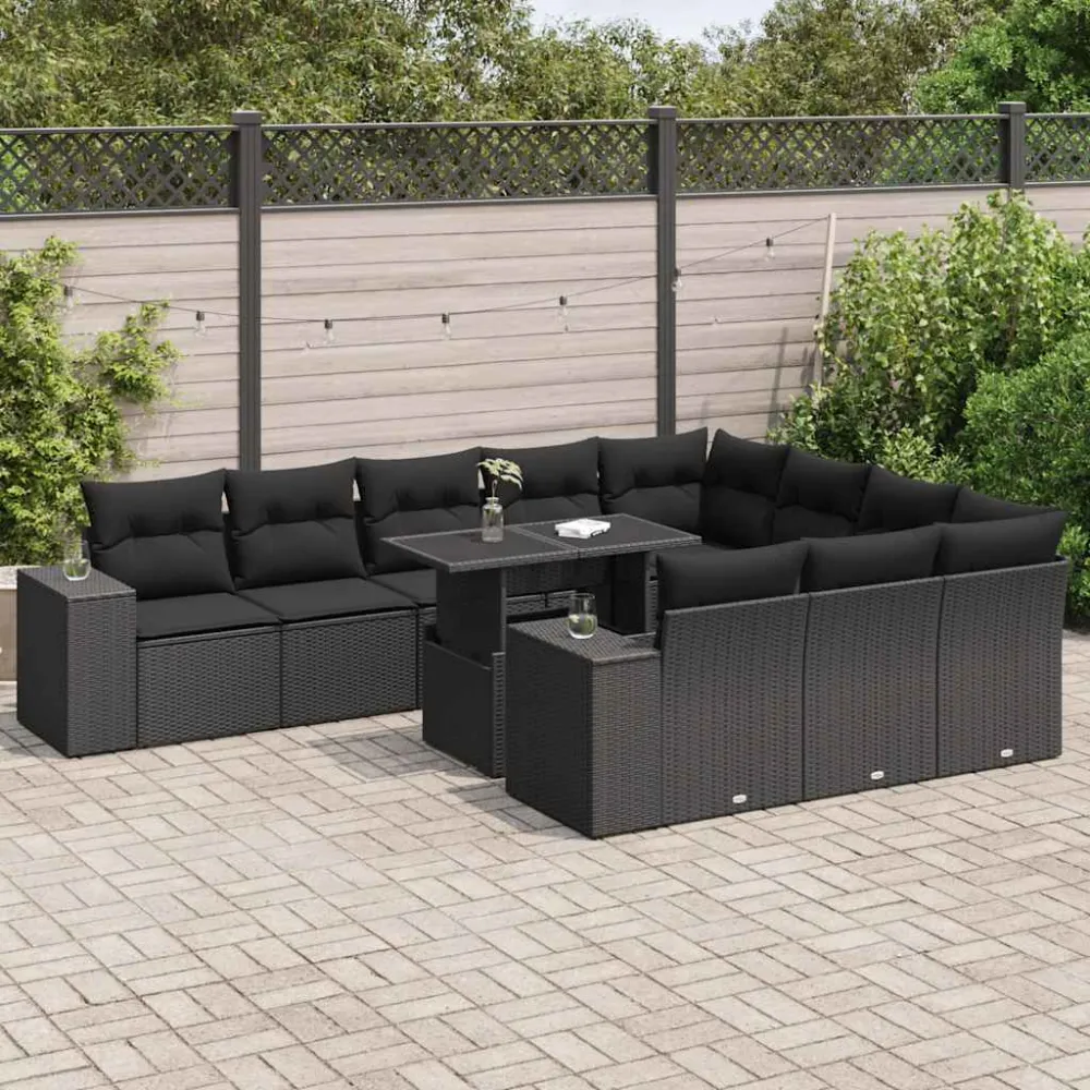 11-delige Loungeset met kussens poly rattan zwart vidaXL