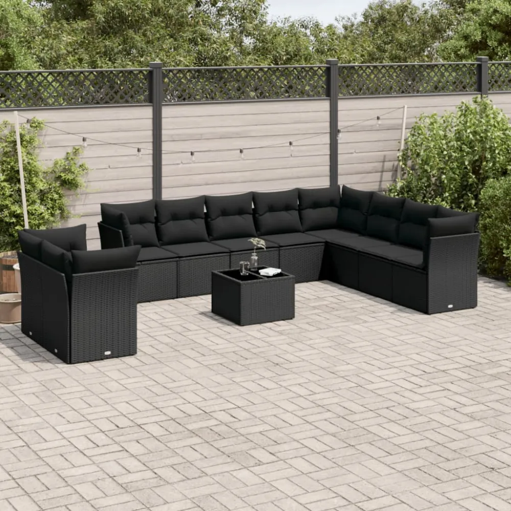 11-delige Loungeset met kussens poly rattan zwart vidaXL