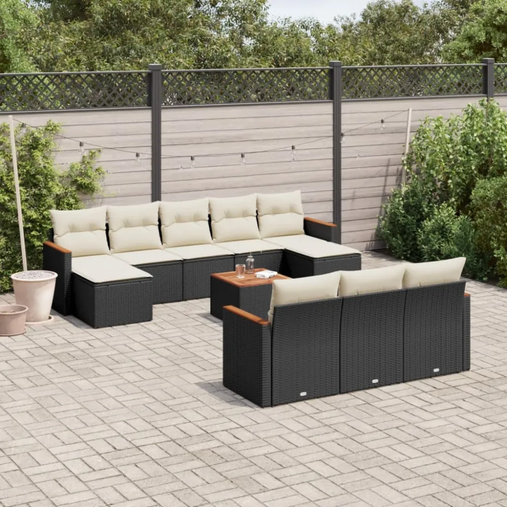 11-delige Loungeset met kussens poly rattan zwart vidaXL