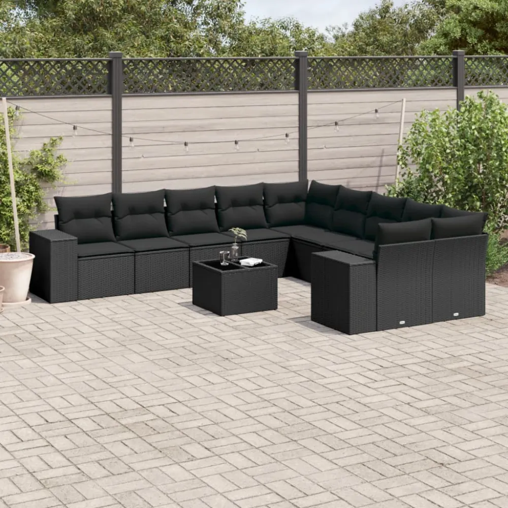 11-delige Loungeset met kussens poly rattan zwart vidaXL