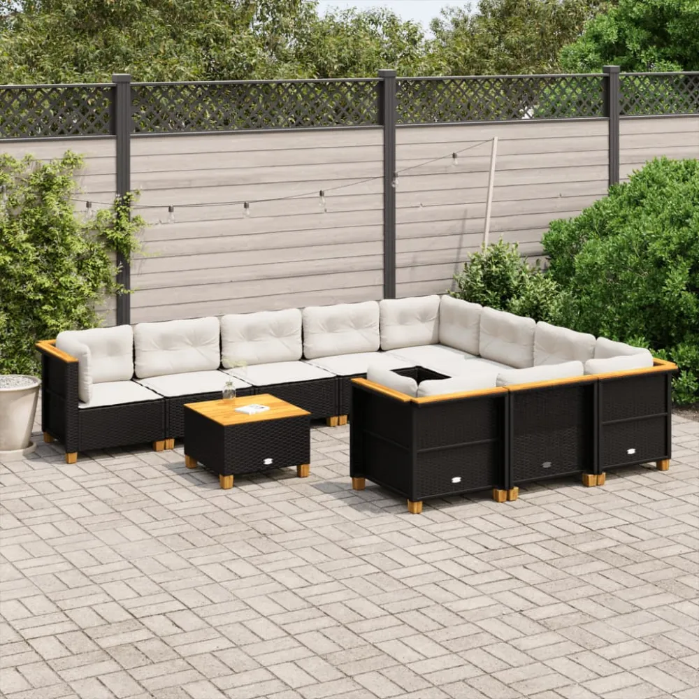 11-delige Loungeset met kussens poly rattan zwart vidaXL