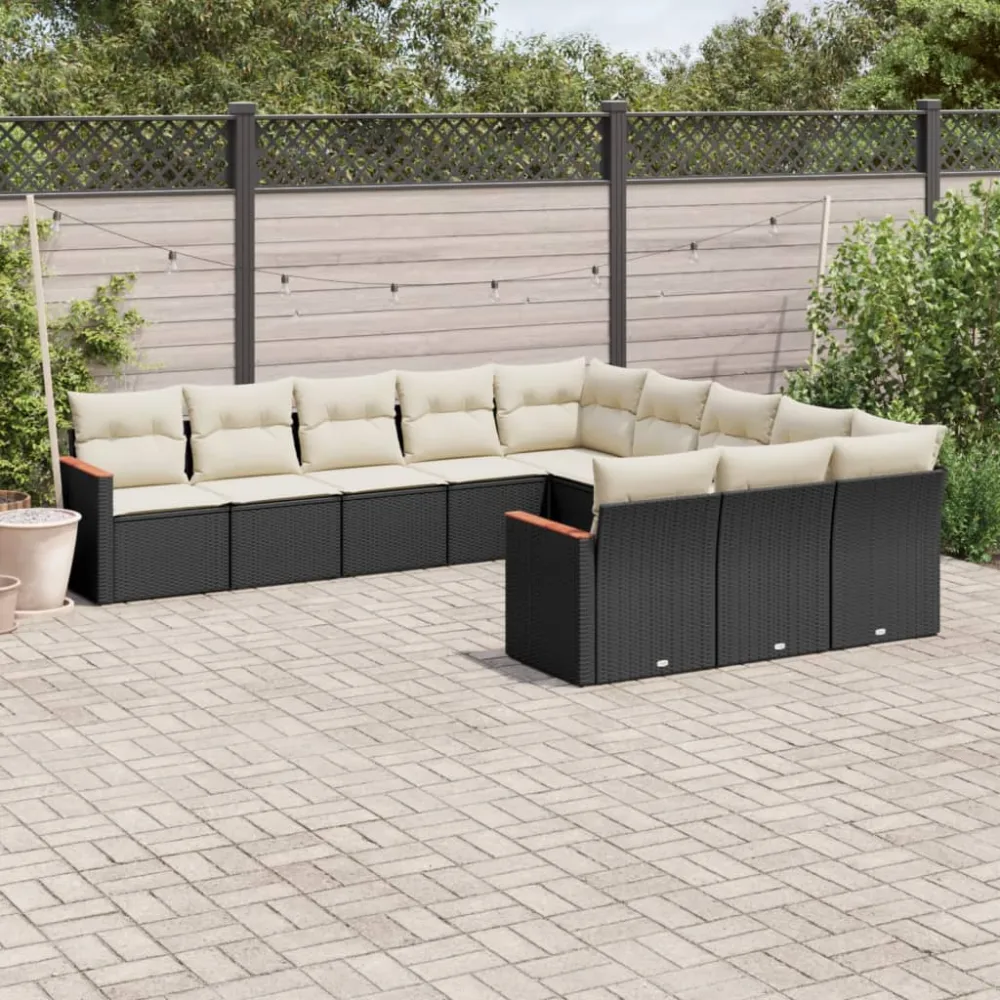 11-delige Loungeset met kussens poly rattan zwart vidaXL
