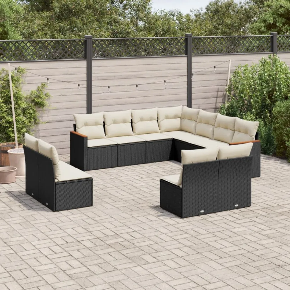 11-delige Loungeset met kussens poly rattan zwart vidaXL