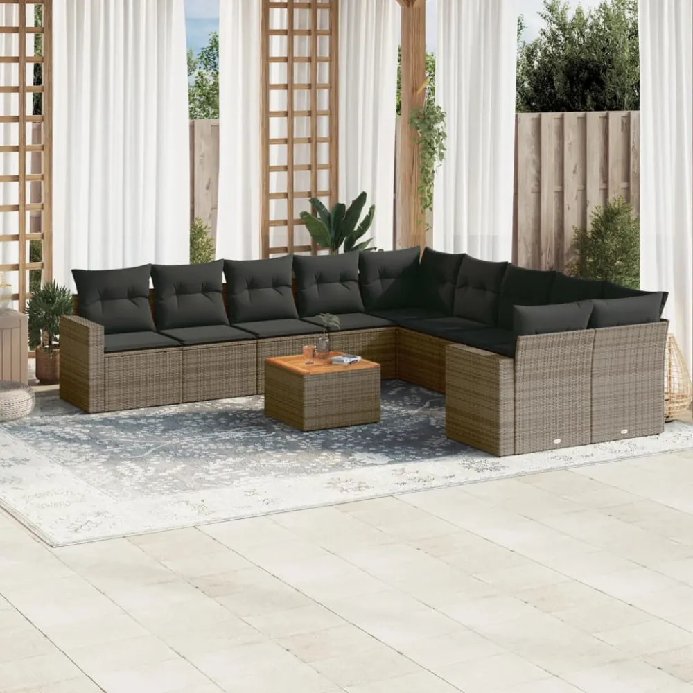 11-delige Loungeset met kussens poly rattan grijs vidaXL
