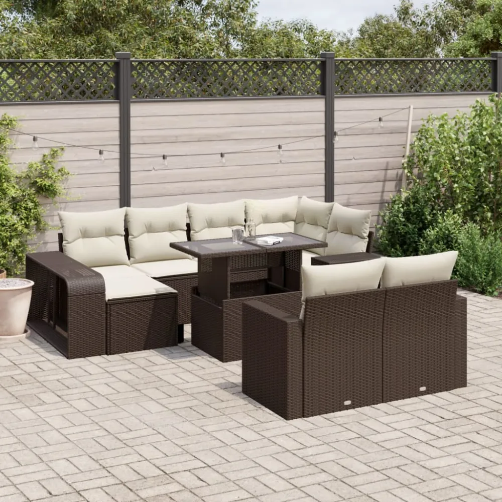 11-delige Loungeset met kussens poly rattan bruin vidaXL