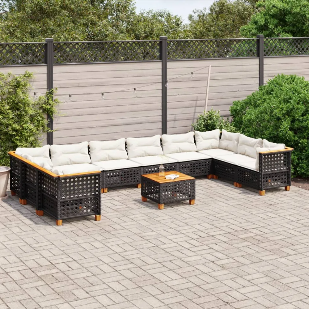 11-delige Loungeset met kussens poly rattan zwart vidaXL