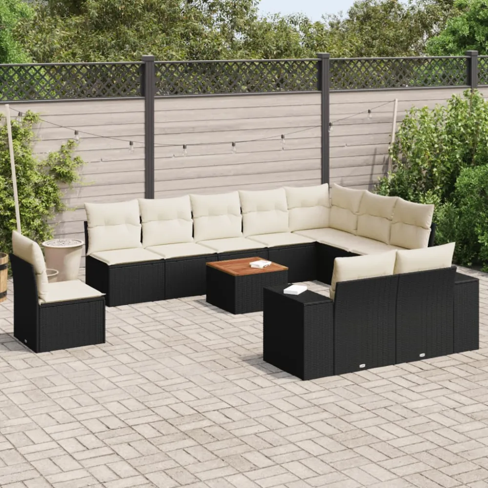 11-delige Loungeset met kussens poly rattan zwart vidaXL